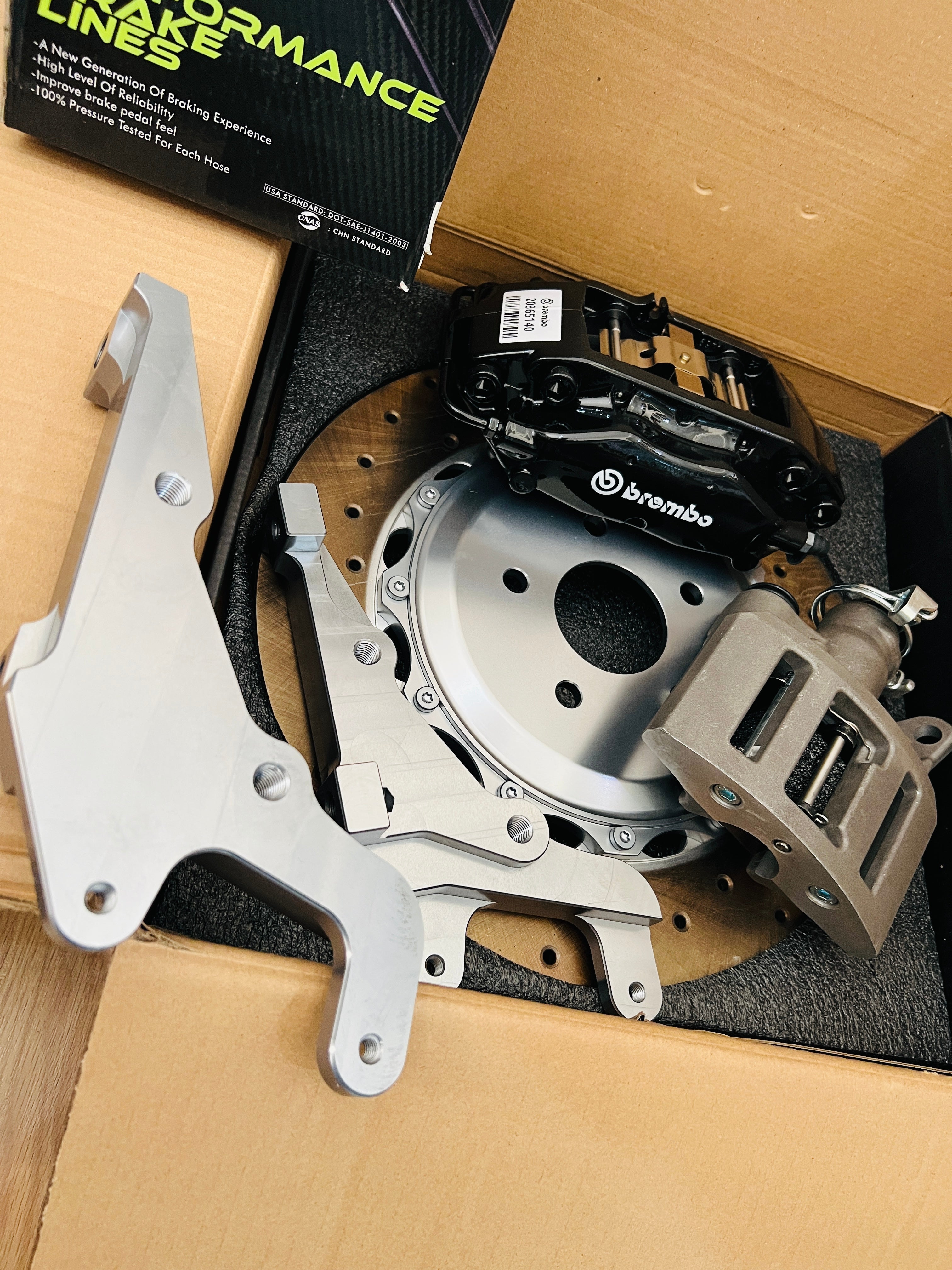 Genuine BREMBO 4Pot Calipers + 355MM Drilled Rotor ,Mustang Rear HandBrake Calipers FULL REAR UpgradeKit FOR Ford RS Focus Mk2 2004-2011