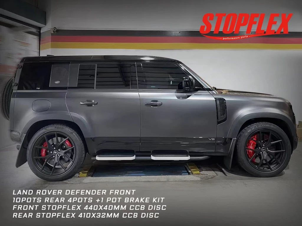 Big brake kit for Land Rover Defender FRONT & REAR (Akebono 10 pots caliper front + Akebono 4 pots rear +EPB + CCB ceramic rotors)