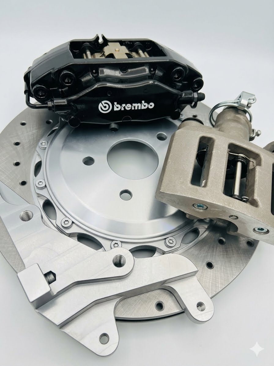 Genuine BREMBO 4Pot Calipers + 355MM Drilled Rotor ,Mustang Rear HandBrake Calipers FULL REAR UpgradeKit FOR Ford RS Focus Mk2 2004-2011