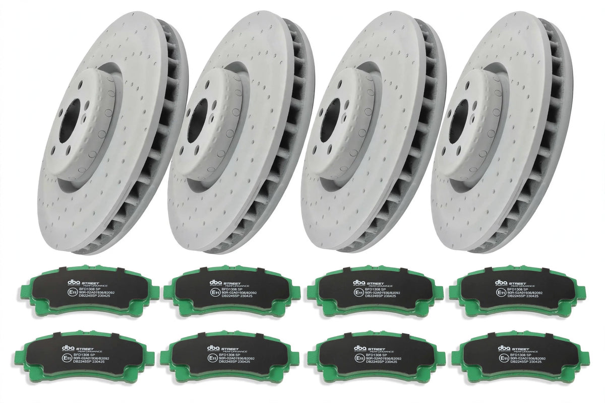 FRONT + REAR DBA Brake Rotors + Pads FOR Mercedes-AMG A35 4MATIC (W177/V177)  Street Performance upgrade kit