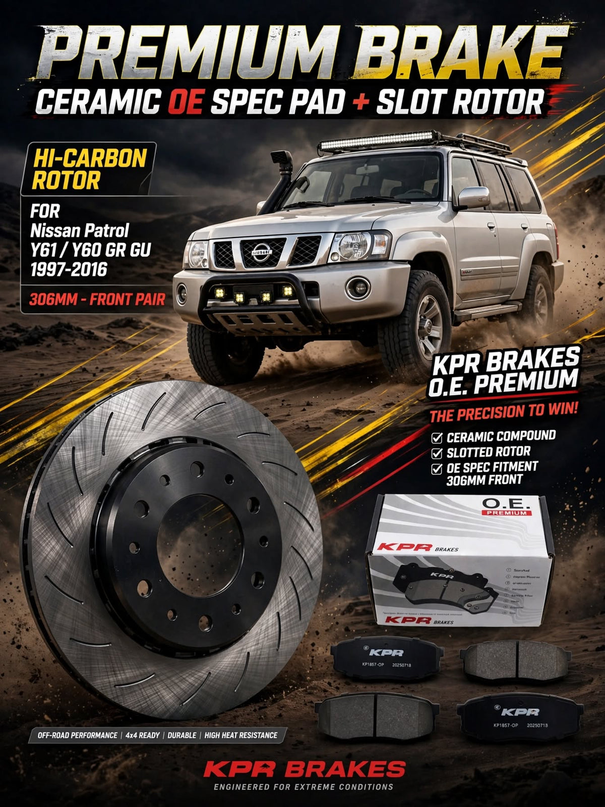 PREMIUM BRAKE SLOT ROTORS + OE PREMIUM PADS TO SUIT FOR NISSAN PATROL Y61 Y60 GU GQ -FRONT 306mm (REF: DBA625S, DB1361)
