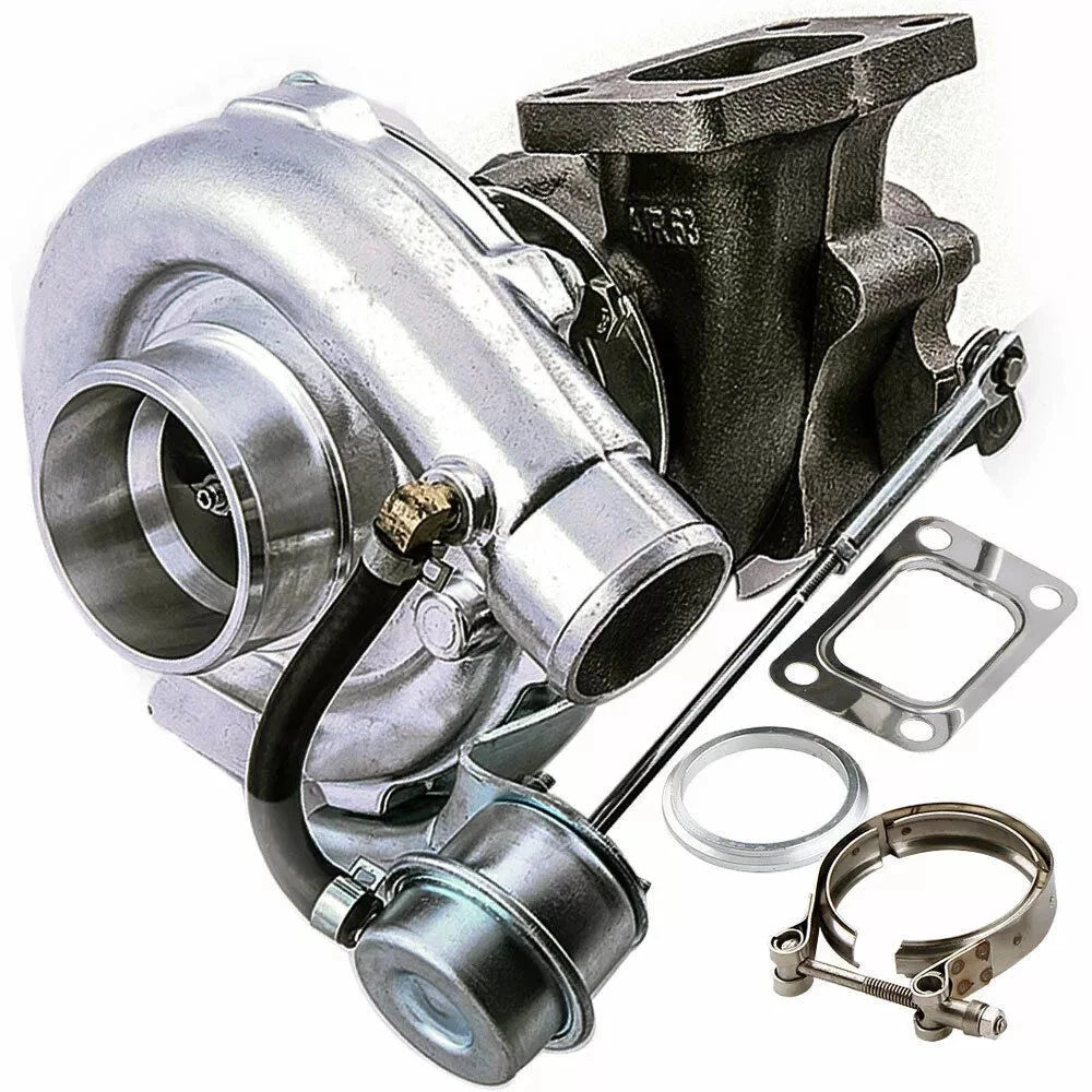 T04E - T3 T4 V-BAND Turbo Charger + Oil Line Kit V-Band Flange for 4 6 Cyl 400+hp FOR 4WD 4X4 UPGRADES