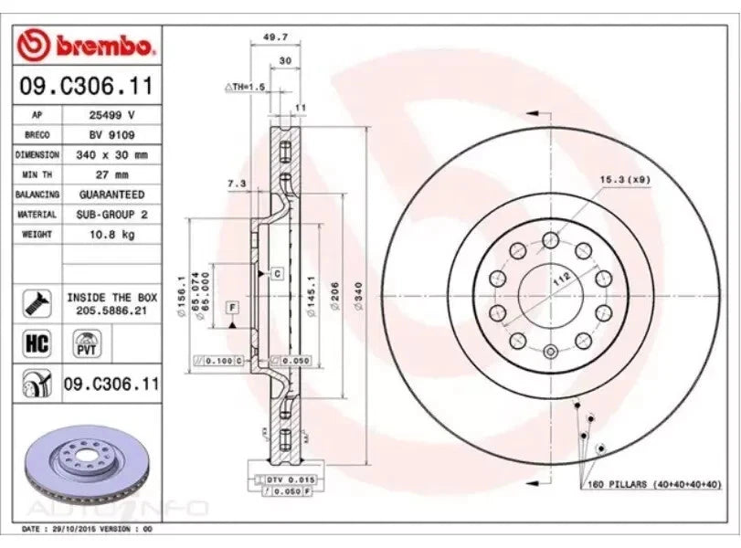 FRONT Brake Upgrade kit For Ford Falcon BF / FG (BREMBO 4 POTS CALIPER VERSION )