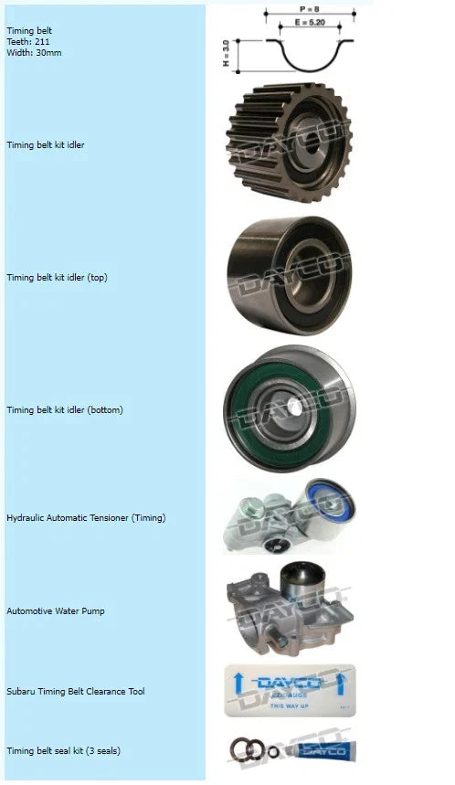 Dayco Timing Belt Kit INC Hydraulic Tensioner & Water Pump KTBA189HP FIT SUBARU IMPREZA / WRX / FORESTER /