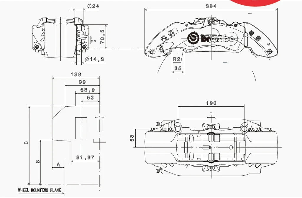 2X Brembo J6 caliper ( 6 pots /6piston) BIG 6 POT CALIPERS suit 355/380/405mm rotors (Pair)