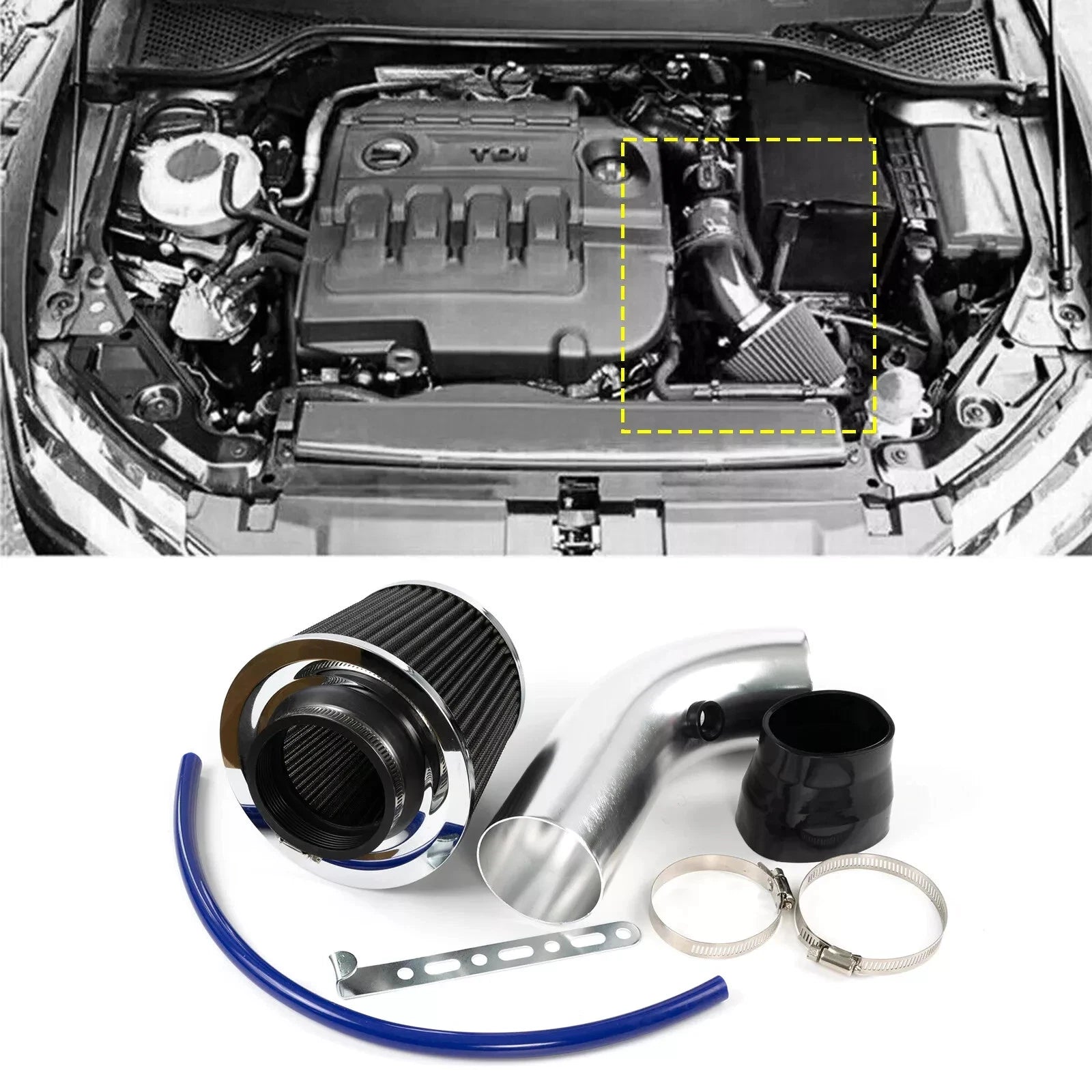 Universal 3 inch 76mm Aluminum Cold Air Intake Pipe + HIGH FLOW POD FILTER KIT