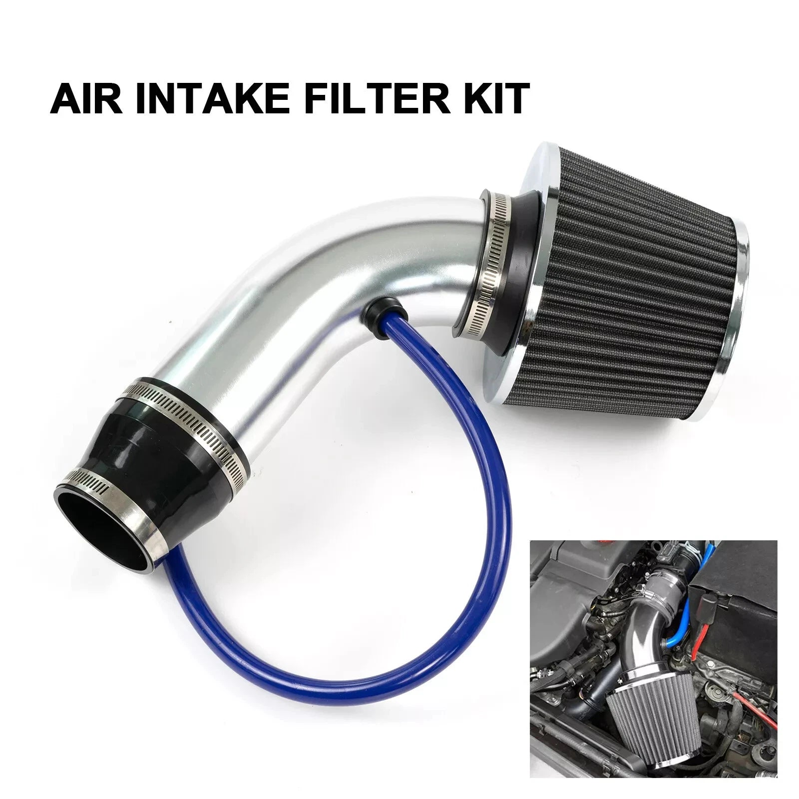 Universal 3 inch 76mm Aluminum Cold Air Intake Pipe + HIGH FLOW POD FILTER KIT