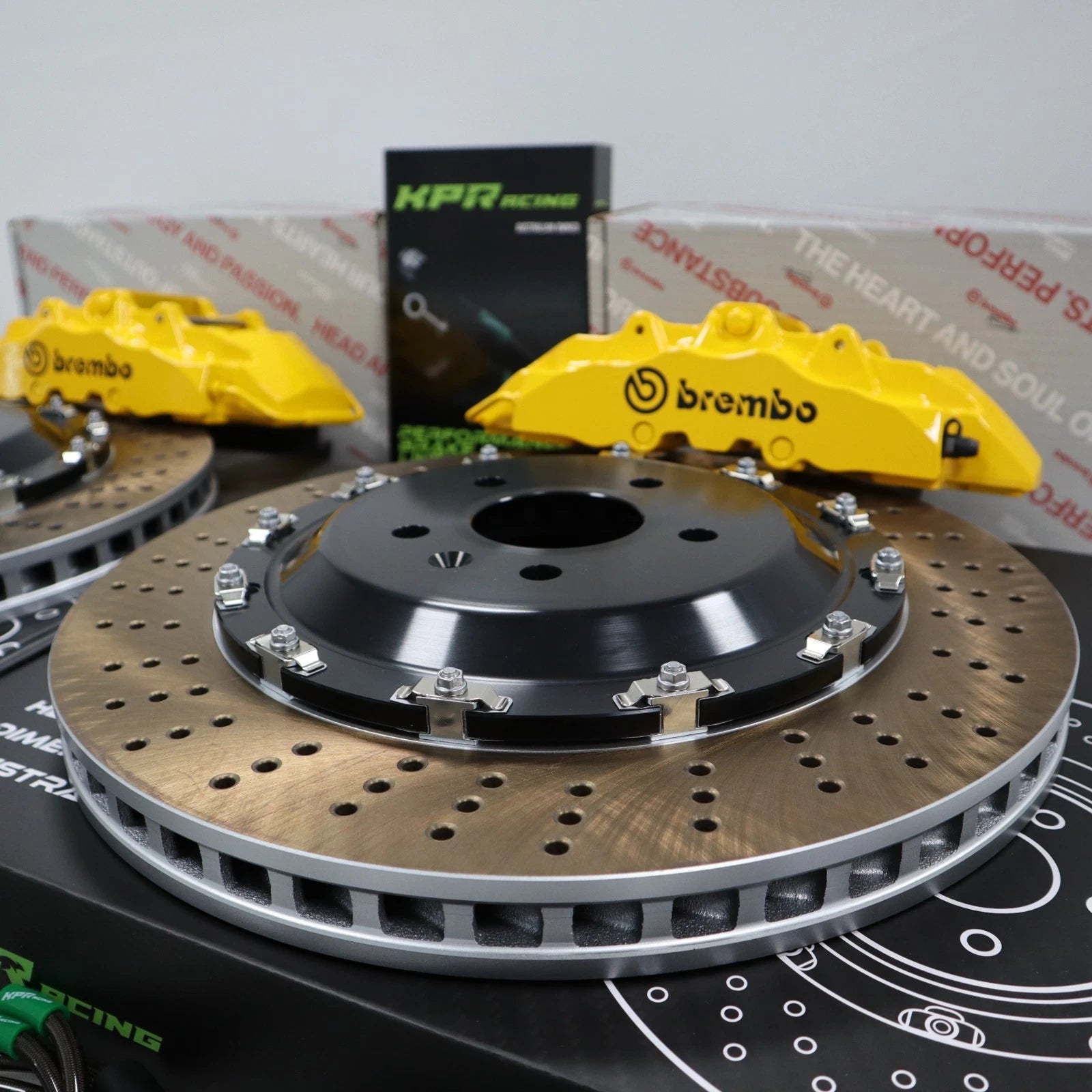 BREMBO GT 6pot Caliper + ROTOR + Pads Full Brake Kit -customised brackets /Hats BBK