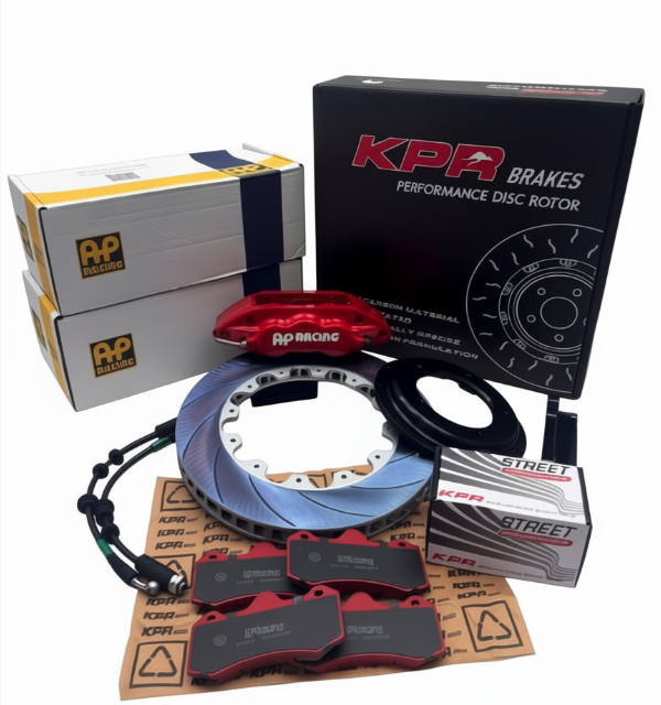 AP Racing CP7040 6POT Calipers + 355mm Rotors + KPR Street Pro Brake Pads + S/S Braided Brake Hose/Line Kit - Bolt-on - Full Big Brake Kit - Front